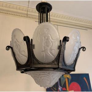  Val Saint Lambert Art Deco Chandelier “draped Ladies”  ( Art Deco Chandeliers 1930 ) 