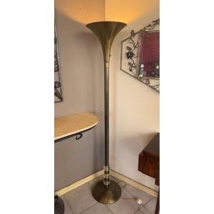 Modernist Art Deco « tulip » Floor Lamp With Glass Ball Shaft (art Deco Lamp 1930)