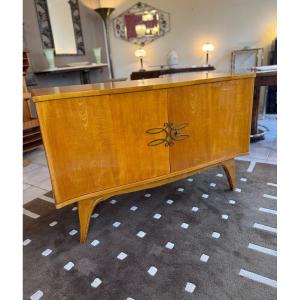 Art Deco Curved “arbalète” Sideboard In Sycamore Maple / Stamped Varnish (art Deco Furniture 1930) 