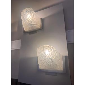 Pair Of Art Deco Wall Lights (3 Pieces Available) By Degué "726" (art Deco Wall Light, 1930) 