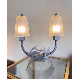 Art Deco Double Tulip Lamp Signed Hettier & Vincent France (paris 1930 Art Deco Lamps) 