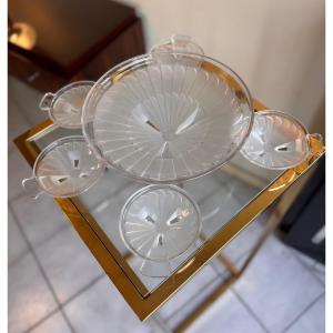 Art Deco Cup And Bowl Set / Sandblasted Glass Tableware (art Deco 1930) 