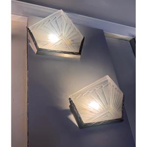 Pair Of Art Deco Sconces Signed Ejg France (établissement Jean Gauthier) ( Art Deco 1930 )