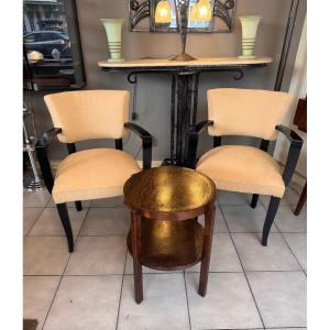 Pair Of Art Deco Armchairs Jules Leleu (in The Taste Of) Stained Wood And Velvet Fabric ( 1930 )