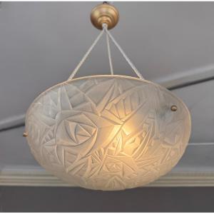 Pair Of Art Deco Degué Pendant / Ceiling Lights With Cord ( Deco Chandelier 1930 )