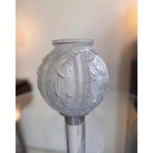 Art Deco Boule Vase « Feuilles De Lys » Signé Lorrain Nancy