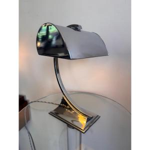 Art Deco Modernist Desk Lamp In Chromed Metal And Curved Base ( Art Deco Lamps 1930 ) 40