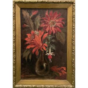 Still Life With Red Flowers Hst 20th Century