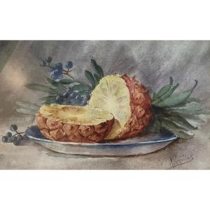 Still Life With Pineapple, 20th Century Watercolor