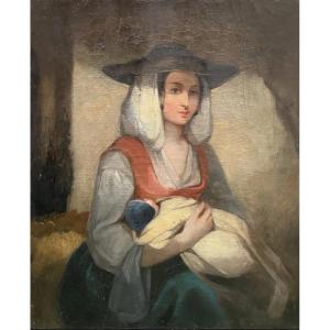 Painting Of A Mother And Child, Italy, 19th Century