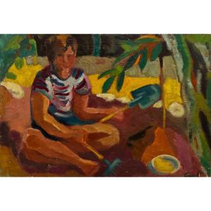 Painting Of A Child Playing On A Summer Day, 20th Century