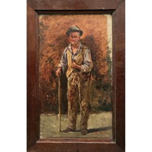 Man Standing, Leaning On A Cane, Late 19th/early 20th Century