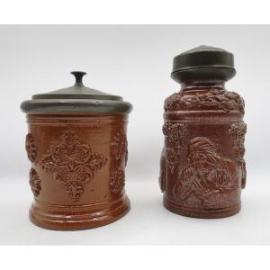 Two Tobacco Jars, Beauvaisis Nineteenth Century.
