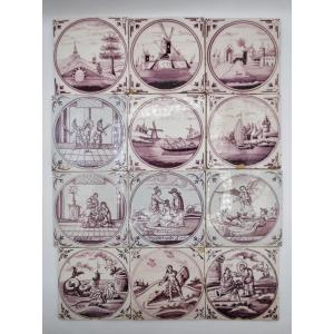 Twelve Earthenware Tiles, Delft 18th Century.