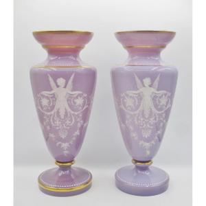 Pair Of Opaline Vases, 19th Century. 