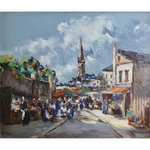 Breton Market, Signed M. Stevens. 