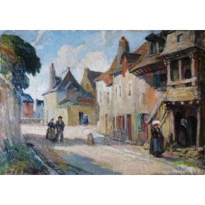 A Street In Auray, Morbihan Signed Albert Fernand-renault.