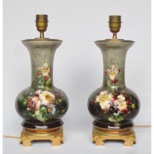 Pair Of Impressionist Ceramic Lamps.