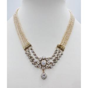 Necklace, Pearls, Gold And Silver, 19th Century. 