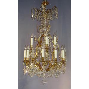 15-light Chandelier In Gilded Bronze And Crystals.