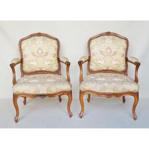 Pair Of Louis XV Style Armchairs. 