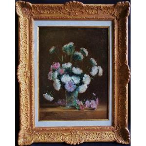 Bouquet De Dahlias Signé Louis Bigaux.