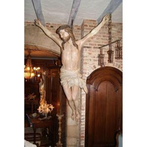 Antique Flemish Corpus In Lime Wood, Wooden Statue