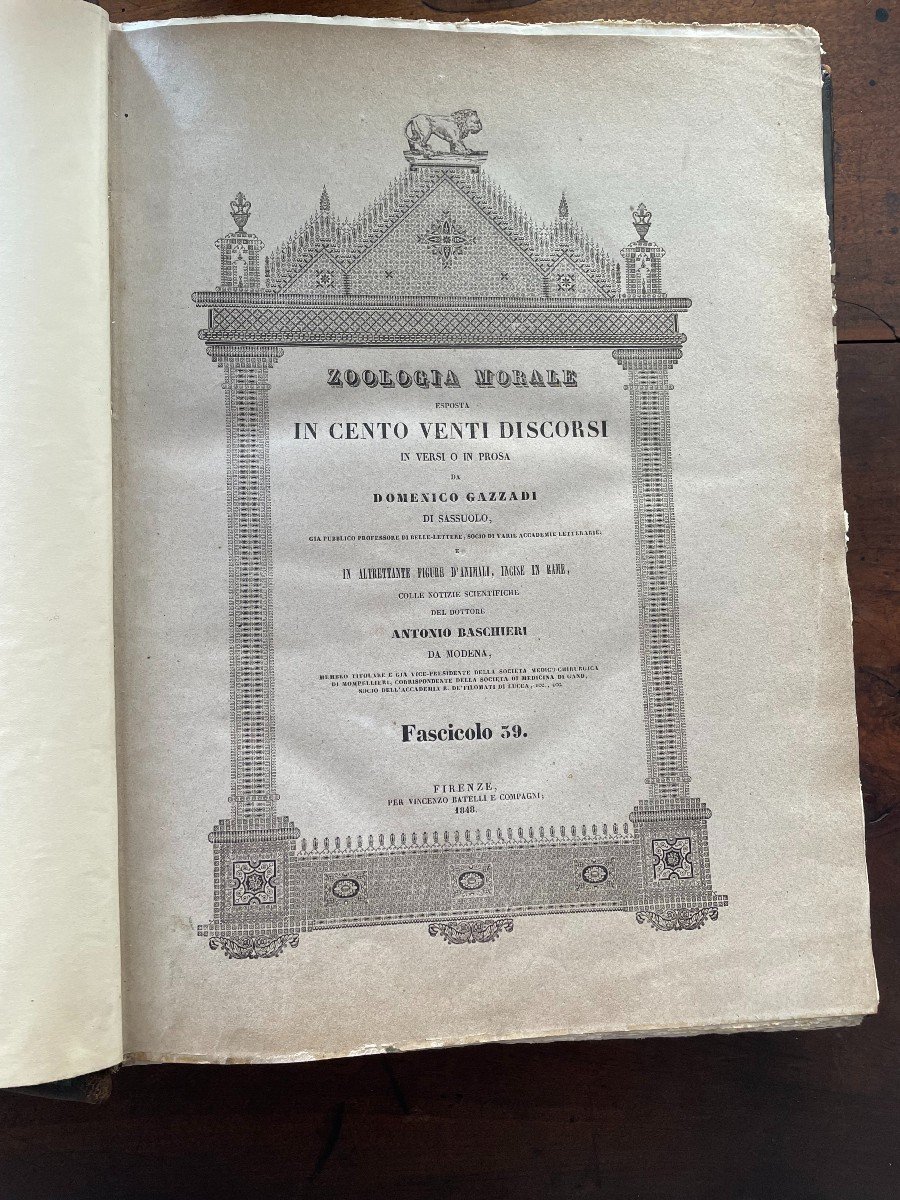 Libro "Zoologia Morale esposta in cento venti discorsi.. ". Battelli, Firenze 1843-photo-3