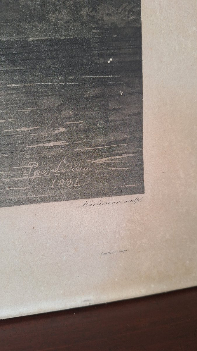Incisione di Philippe Ledieu 1834. "Cavallo selvaggio sorpreso dalle tigri"-photo-2