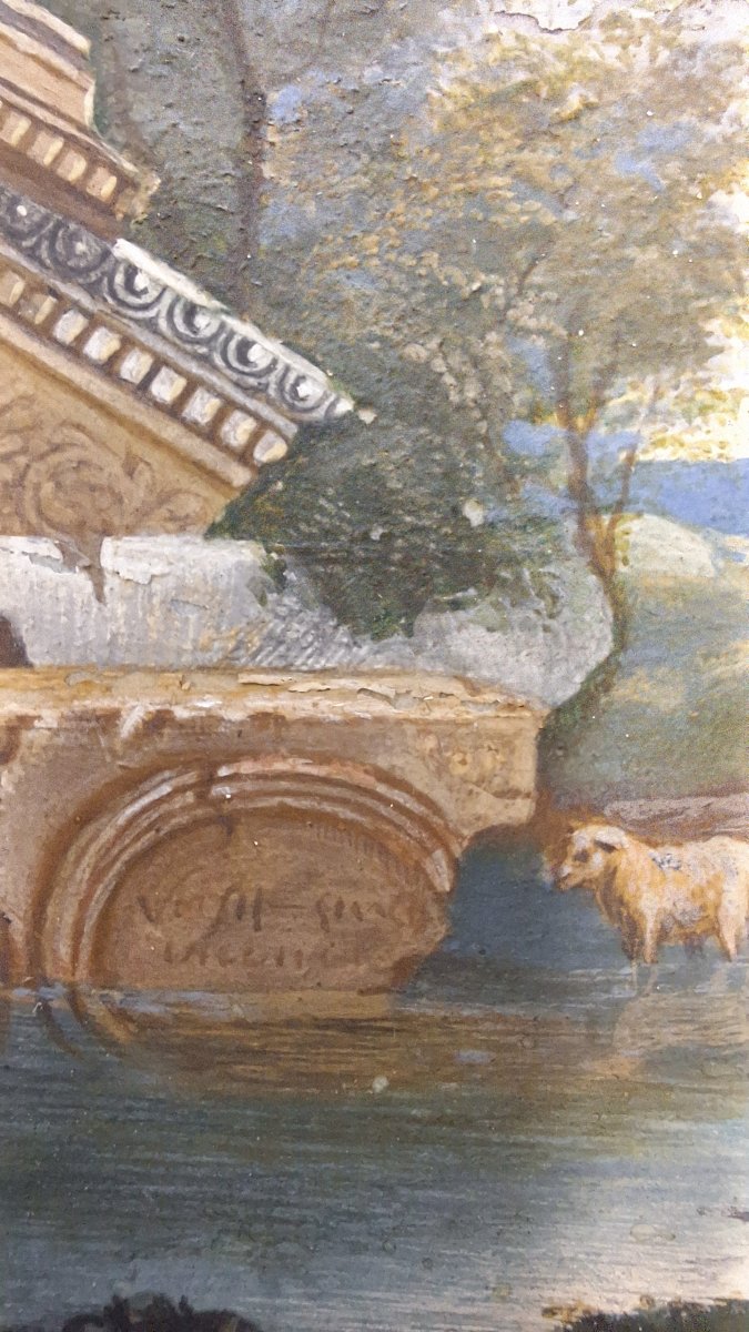 Maria Luigia Raggi  Genova 1742 -1813. Tempera su pergamena, Capriccio paesaggistico-photo-3