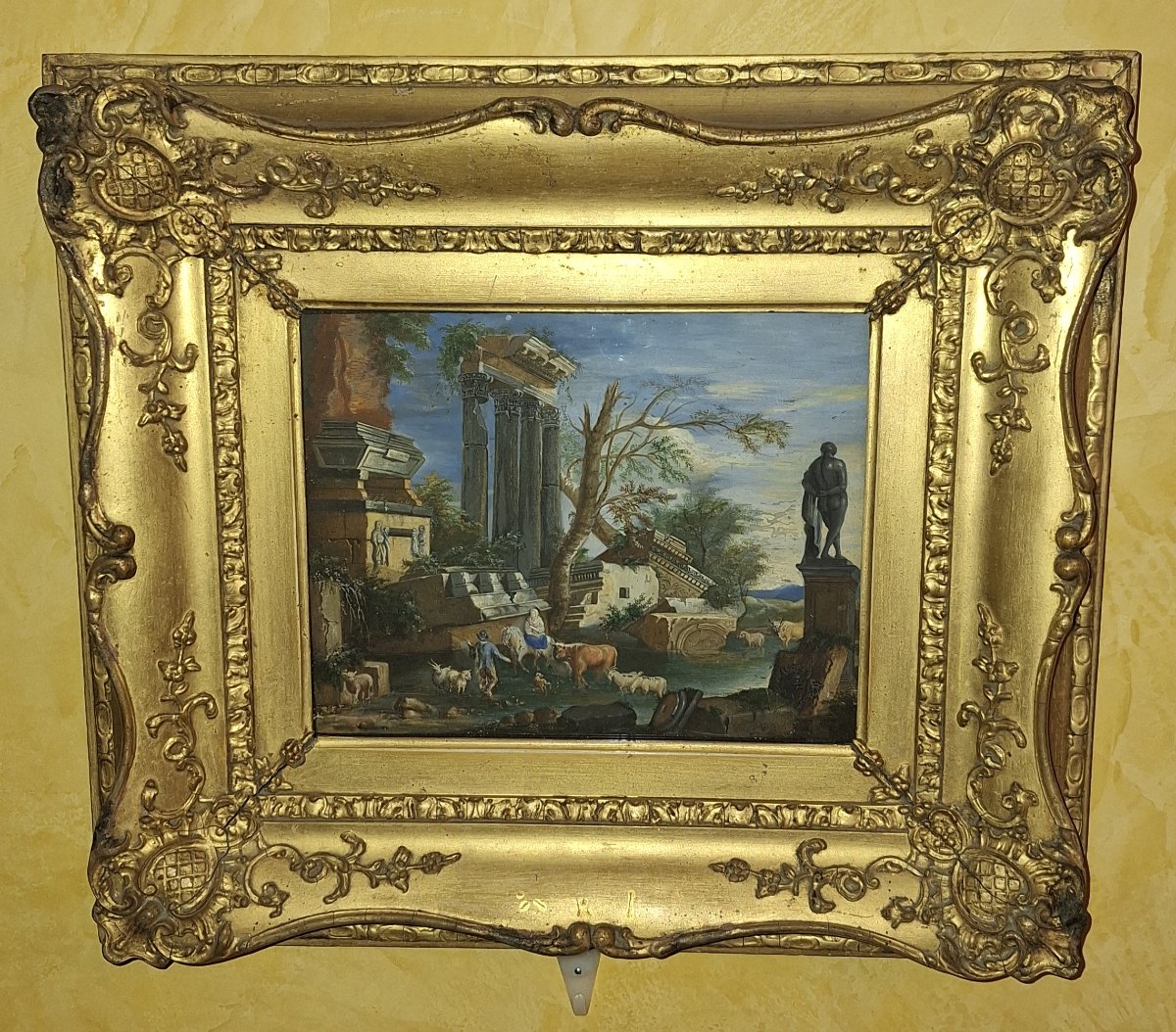 Maria Luigia Raggi  Genova 1742 -1813. Tempera su pergamena, Capriccio paesaggistico