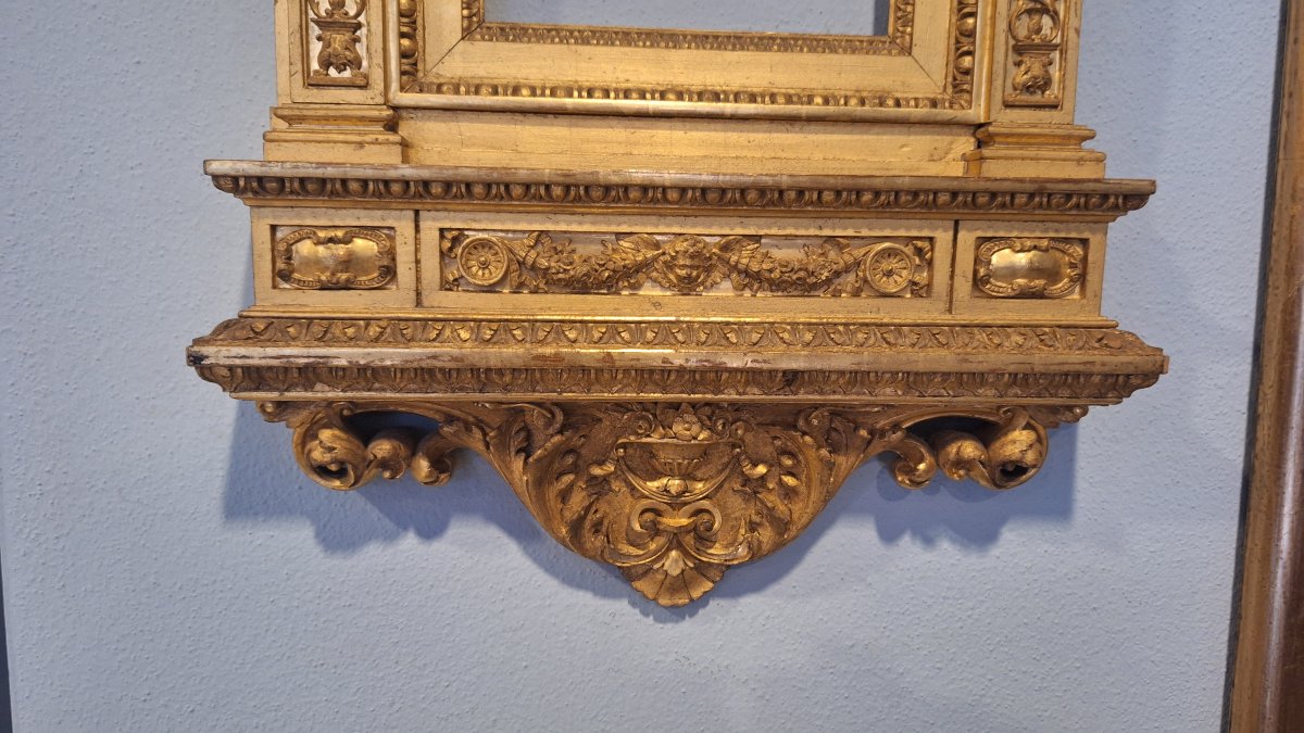 Cornice a edicola intagliata e dorata di stile rinascimentale del XIX sec.-photo-3