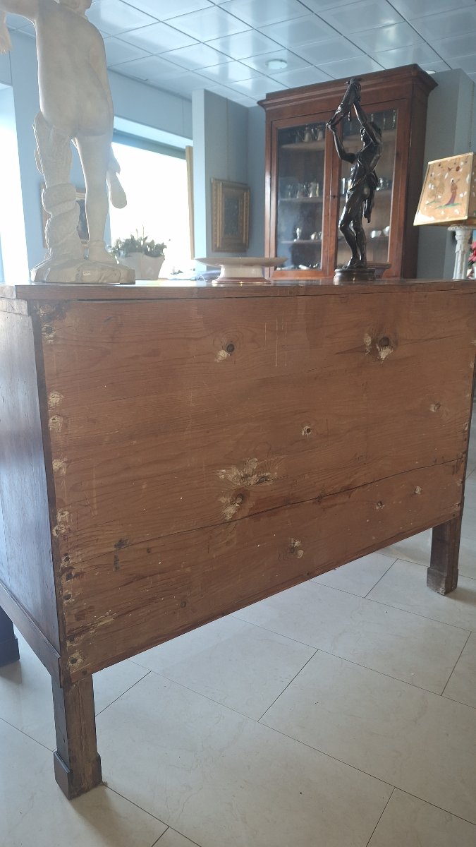 Coppia di cassettoni in stile Impero,a mezza colonna e fronte lastronato in noce-photo-6