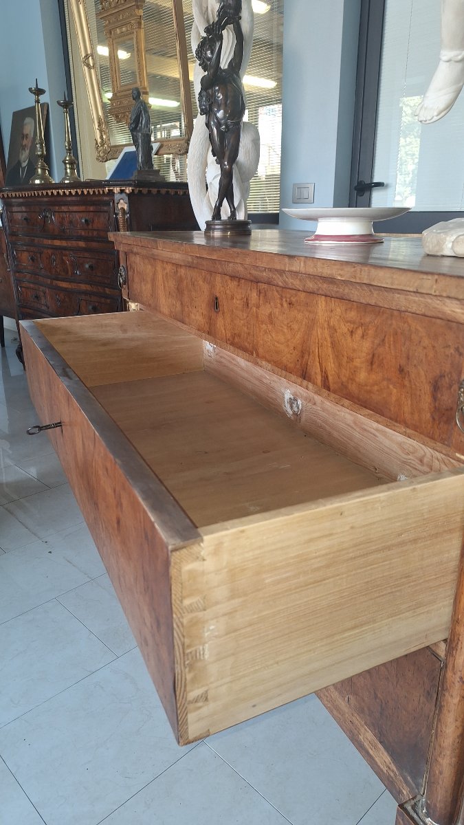 Coppia di cassettoni in stile Impero,a mezza colonna e fronte lastronato in noce-photo-7