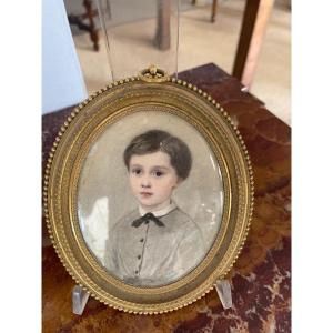 Miniatura di Eugenie Morin (1833-1875): ritratto di un giovane ragazzo