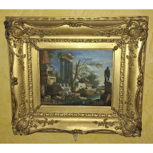 Maria Luigia Raggi  Genova 1742 -1813. Tempera su pergamena, Capriccio paesaggistico