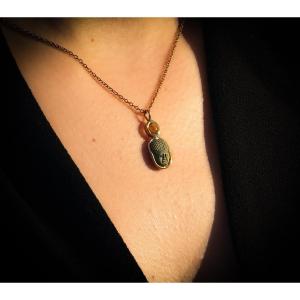 Egyptian New Kingdom Scaraboid Pendant With Human Head.