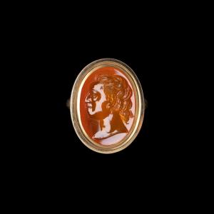 A Grand Tour Ring Set With A Carnelian Intaglio. Portrait Of A Gentleman.