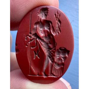 A  18th C. Or Earlier Red Jasper Intaglio — Roman Julio-claudian Emperor As Jupiter
