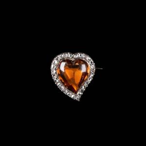 A French 18k Gold & Silver Heart Brooch | Citrine & Rose-cut Diamonds