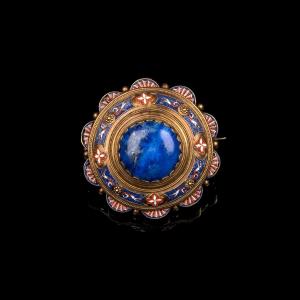 Revival Brooch In Gold And Micromosaic, With Lapis Lazuli And Secret Compartment — Rome, C. 1800
