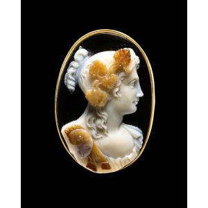 A Gold Ring Set With A Three-layered Agate Cameo By L. Michelini (1798-1858, Rome). Bacchante
