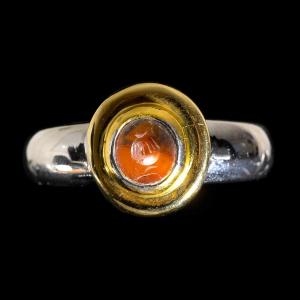 A Modern Two-tone Gold Ring Set With An Italic Carnelian Intaglio. Pomegranate.