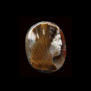 A Neoclassical Agate Cameo Depicting A Veiled Bearded Man, Probably Saturn.