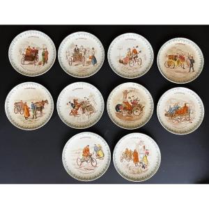 Creil Et Montereau, 10 “automotive” Plates Early 20th