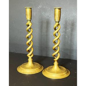 Pair Of Torso Or Twist Candlesticks, England Early 19th