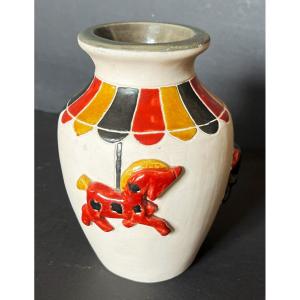Robert Loiseleur, "carousel Horses" Ceramic Vase From The 60s