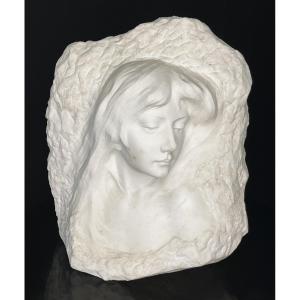 G.vérona Circa 1900 Carrara Marble "portrait Of A Young Girl" Art Nouveau