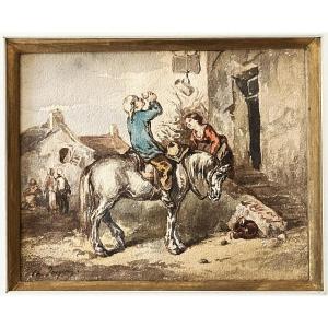 Charles Jacque 1813/1894 "the Halt" Watercolor