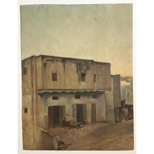 19th Century Orientalist Village, Oil On Canvas